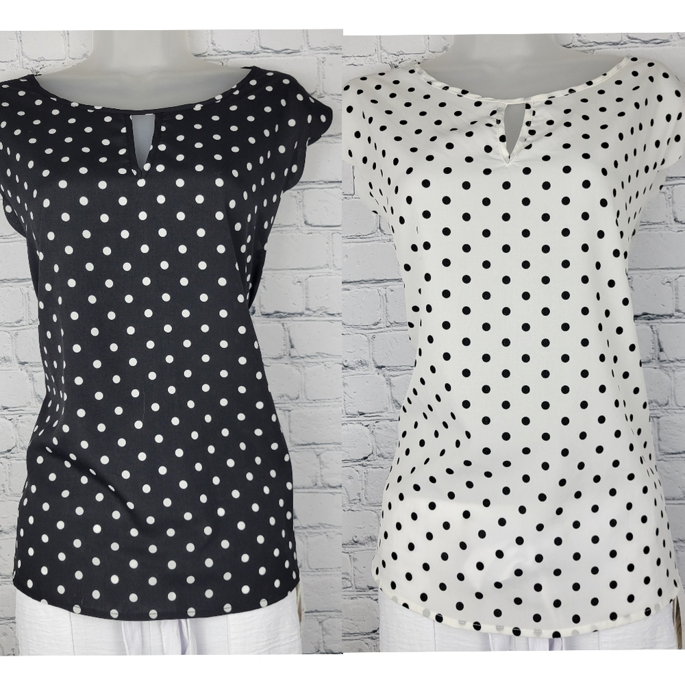 2-Pack Size 1X Polka Dot Tops - Black and White